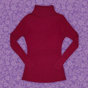 Vintage Bentley A. Burgundy Silk Blend Ribbed Turtleneck Sweater Top | Size M